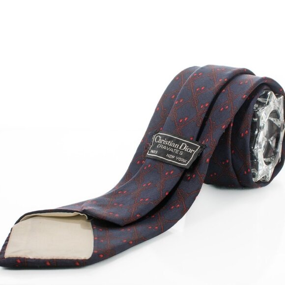 DIOR 100% Silk Tie | Blue with Red Ropes and Tassles Pattern - Picture 3 of 6